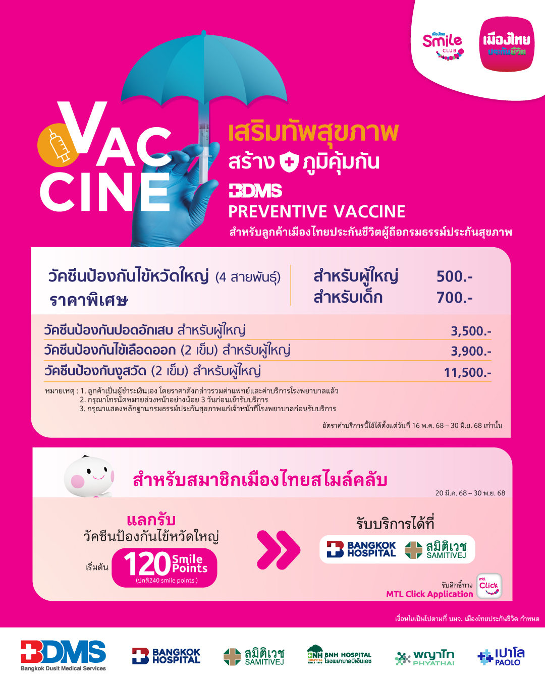 เมืองไทยประกันชีวิต ส่งความห่วงใยให้คุณสุขภาพดี ผ่านแคมเปญ Special Point วัคซีนป้องกันไข้หวัดใหญ่