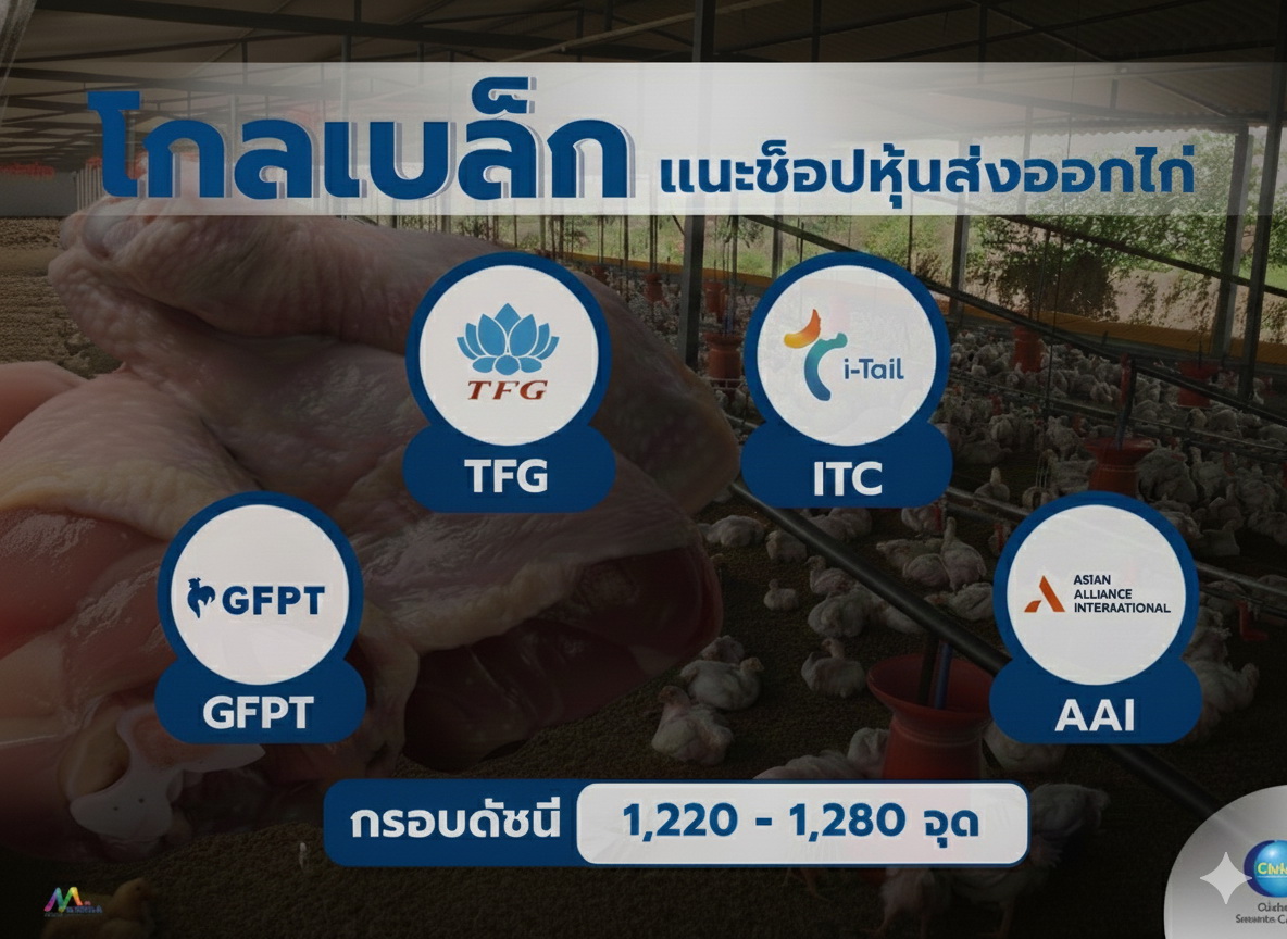 “โกลเบล็ก” แนะช็อปหุ้นส่งออกไก่ ประเมินหุ้นสัปดาห์นี้อยู่ในกรอบ 1,220 – 1,280 จุด