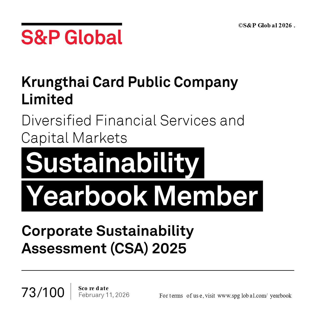 เคทีซี ติด S&P Global Sustainability Yearbook 2026 ต่อเนื่องปีที่ 3 สะท้อนความเชื่อมั่นในระดับโลก